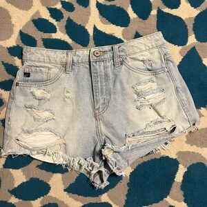 Kancan Distressed Rainbow Thread Jean Shorts.  Size Medium.